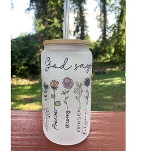 Religious Sublimated 16oz Libbey glass cup, iced coffee cup